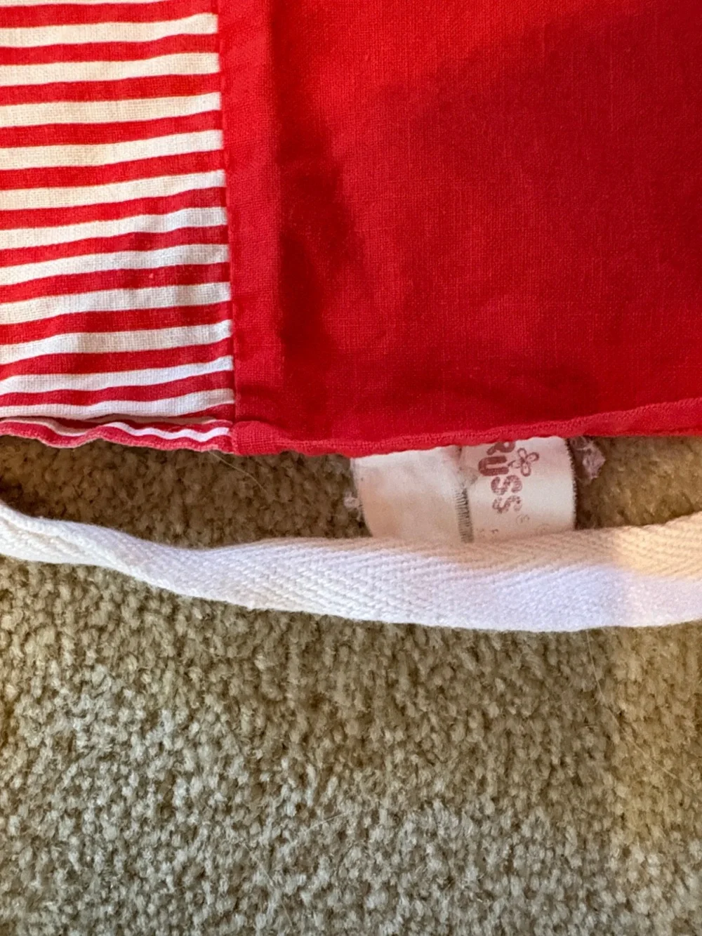 Vintage Russ Christmas Santa Red White & Green Striped Waist-Tie Apron